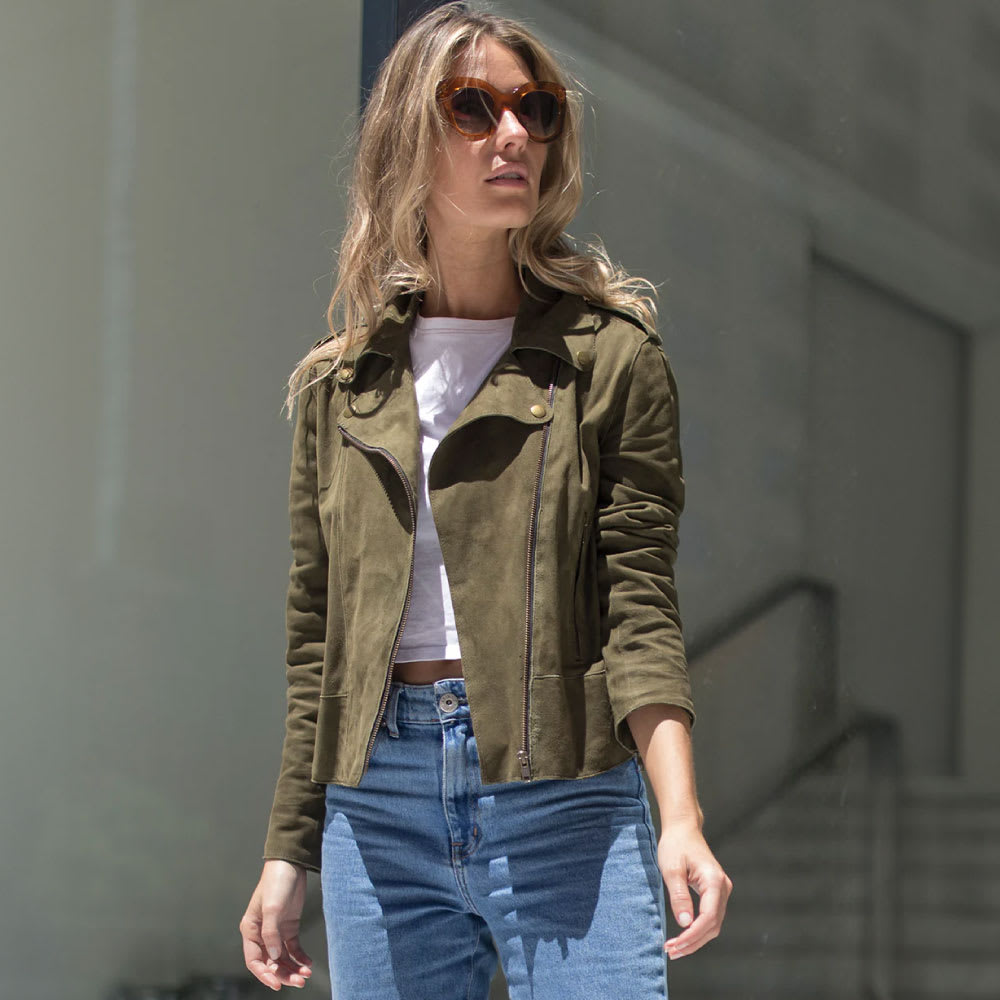 Chaqueta Biker Sharon Verde Gamuza