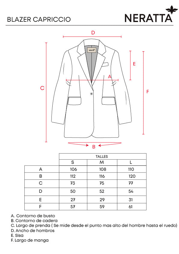 Blazer Capriccio Off White NERATTA - Guía de tallas