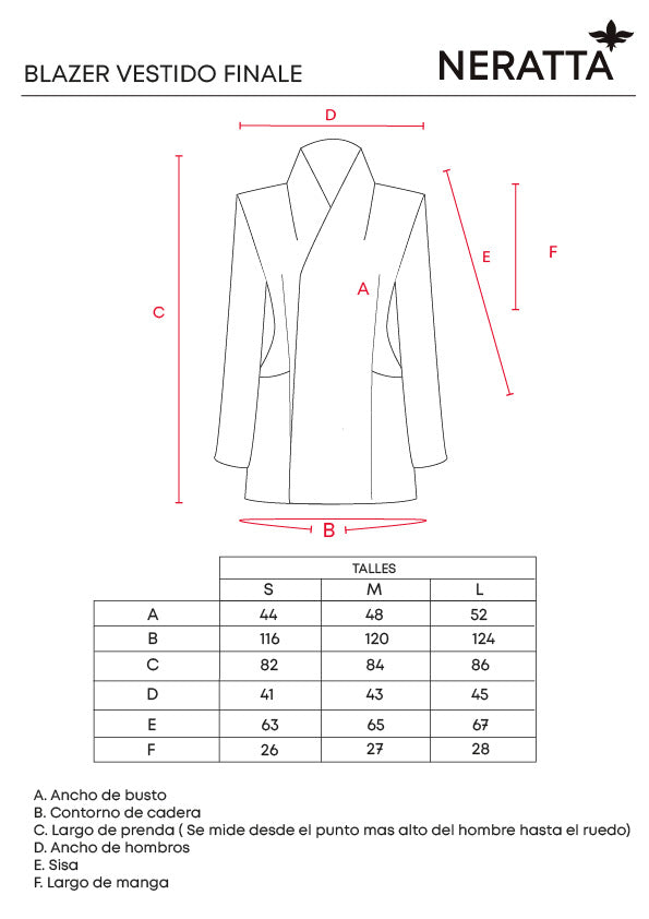 Blazer Vestido Finale Black NERATTA - Guía de tallas