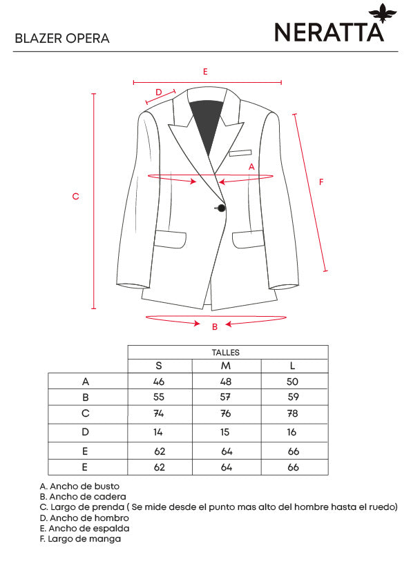 Blazer Opera Diplomatic Cream NERATTA - Guía de tallas