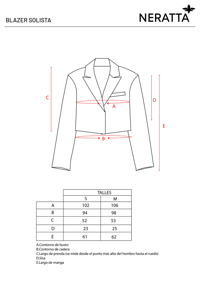 Blazer Solista Bordeaux - Guía de tallas