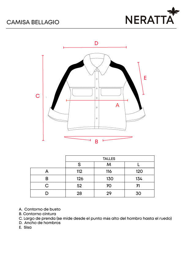 Camisa Bellagio Sand & Black NERATTA - Guía de tallas