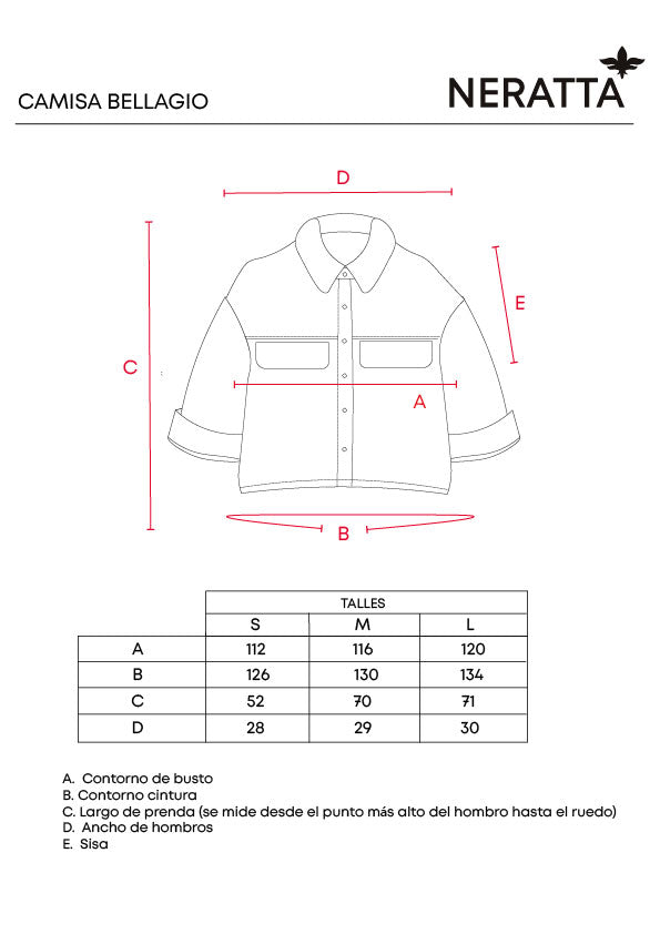 Camisa Bellagio Navy NERATTA - Guía de tallas