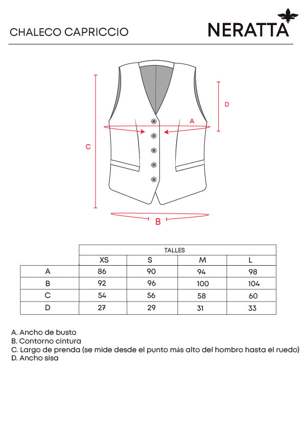 Chaleco Capriccio Off White NERATTA - Guía de tallas