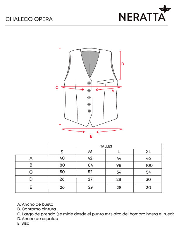 Chaleco Diplomatic Cream Neratta - Guía de tallas