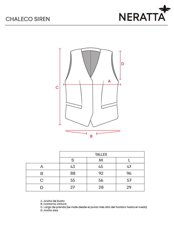 Chaleco Siren Emerald NERATTA - Guía de tallas