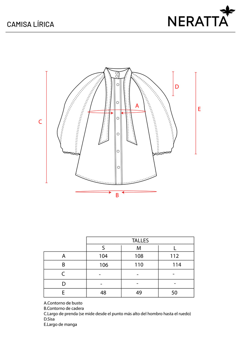 Camisa Lirica Diplomatic Denim - Guía de tallas
