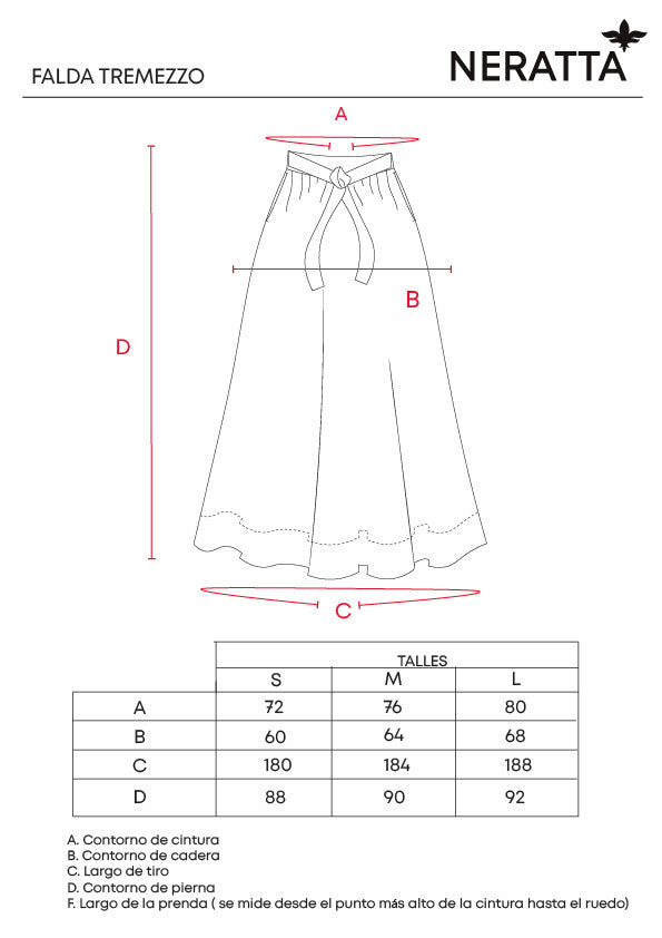 Falda Tremezzo Kaki NERATTA - Guía de tallas