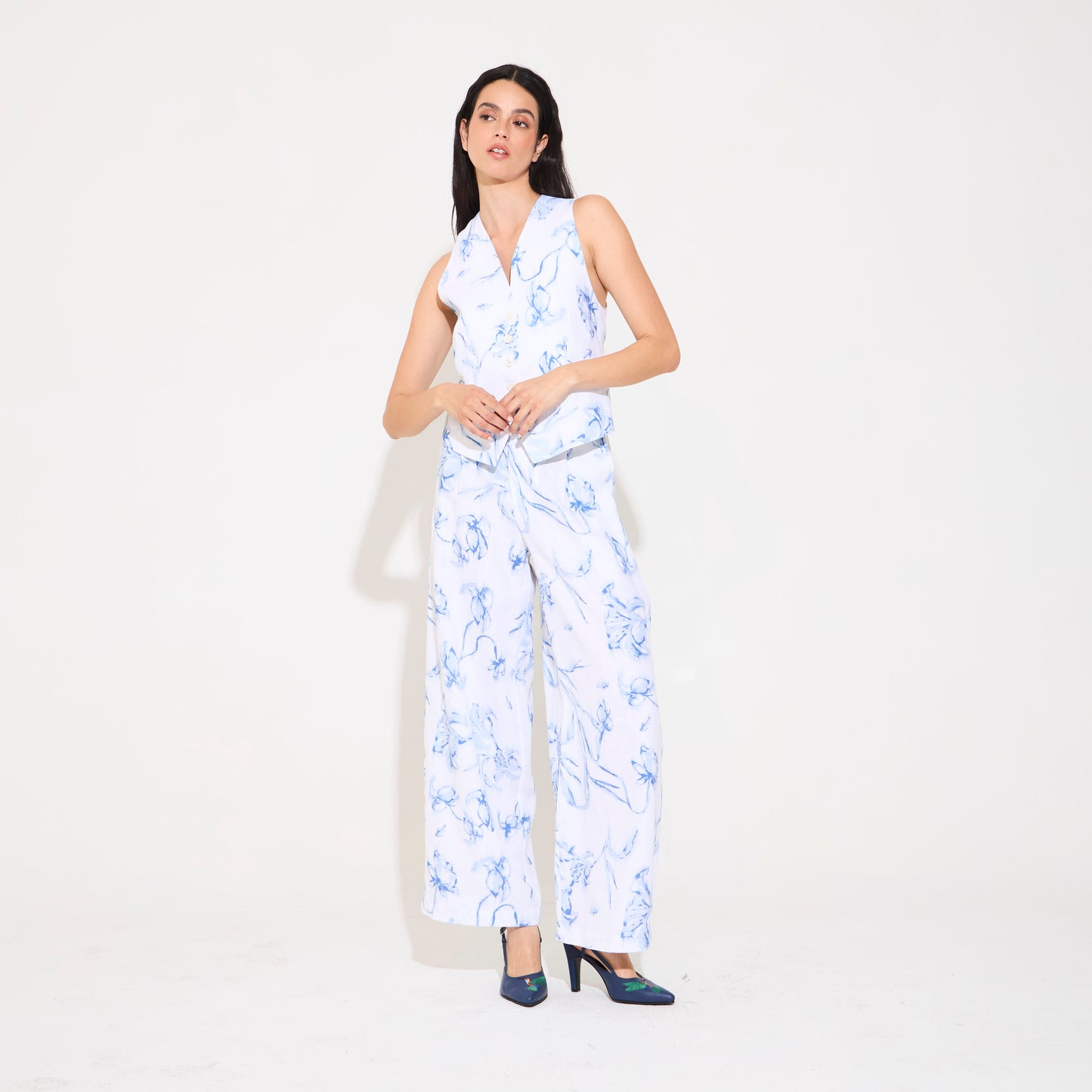 Pantalon Capriccio Stampa Fiori Blue NERATTA