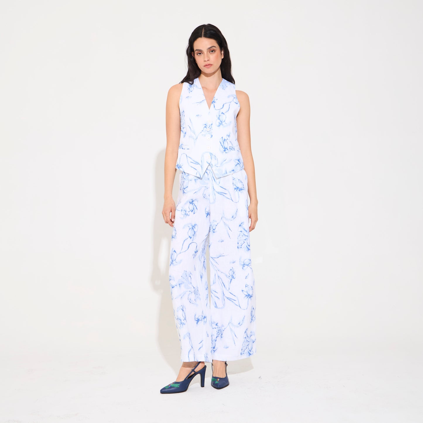 Pantalon Capriccio Stampa Fiori Blue NERATTA