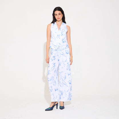 Pantalon Capriccio Stampa Fiori Blue NERATTA