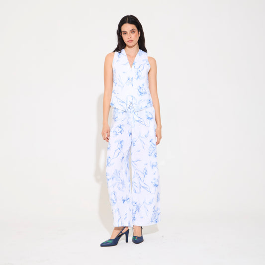 Pantalon Capriccio Stampa Fiori Blue NERATTA