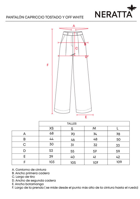 Pantalon Capriccio off white- Neratta - Guía de tallas
