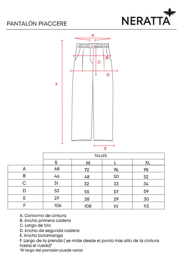 Pantalon Piacere Mocha Mousse NERATTA - Guía de tallas