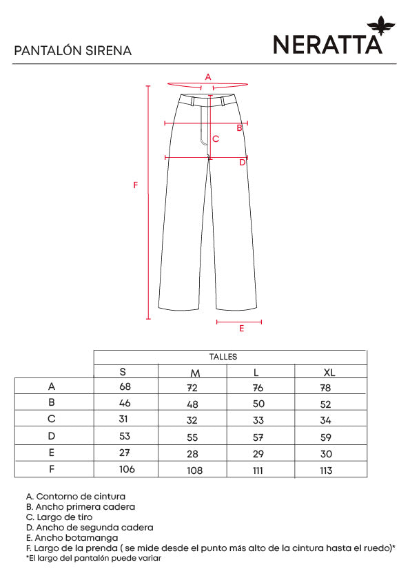 Pantalon Siren Emerald NERATTA - Guía de tallas