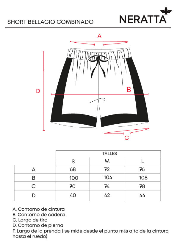 Short Bellagio Sand & Black NERATTA - Guía de tallas