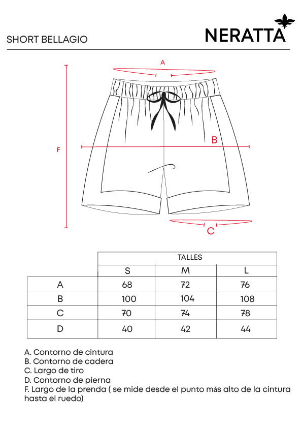 Short Bellagio Navy NERATTA - Guía de tallas
