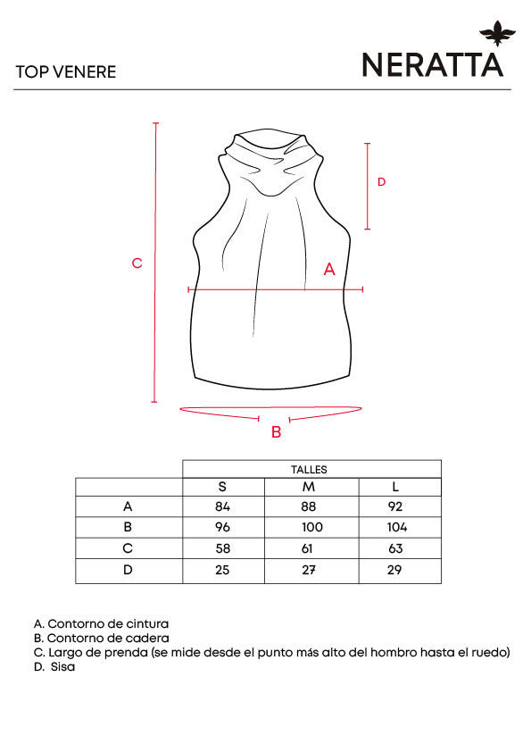 Top Venere Ivory NERATTA - Guía de tallas