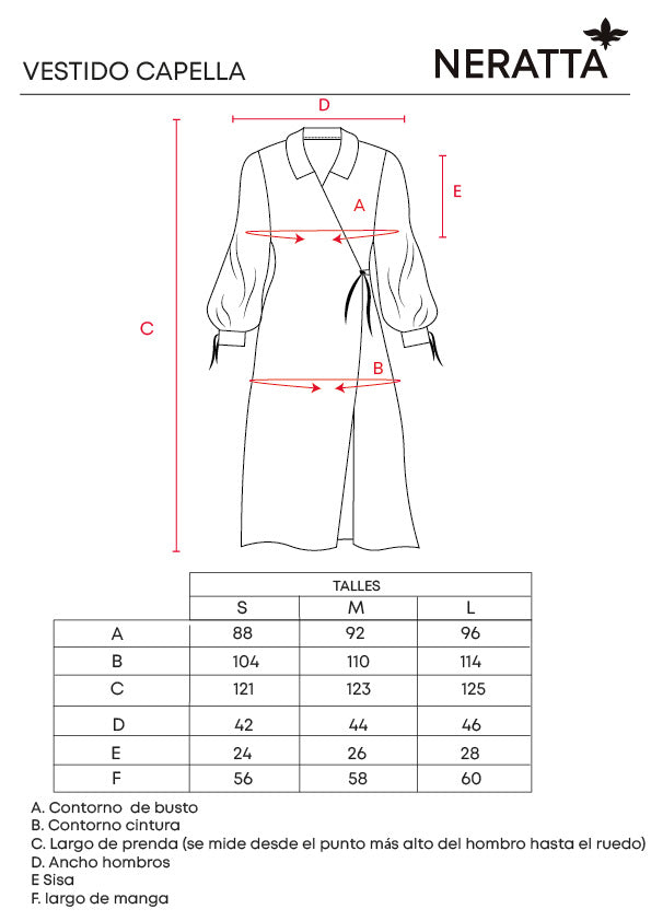 Vestido Capella Black NERATTA - Guía de tallas
