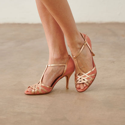 Zapato Regina rosa/bronce