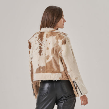 Chaqueta Biker Taylor Café Claro y Beige