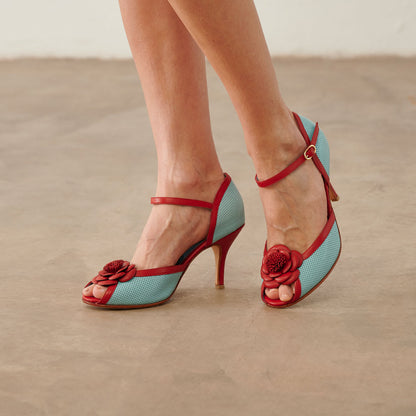 Zapato amalia azul cielo/rojo