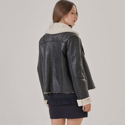 Chaqueta Biker Sienna Negro y Crudo