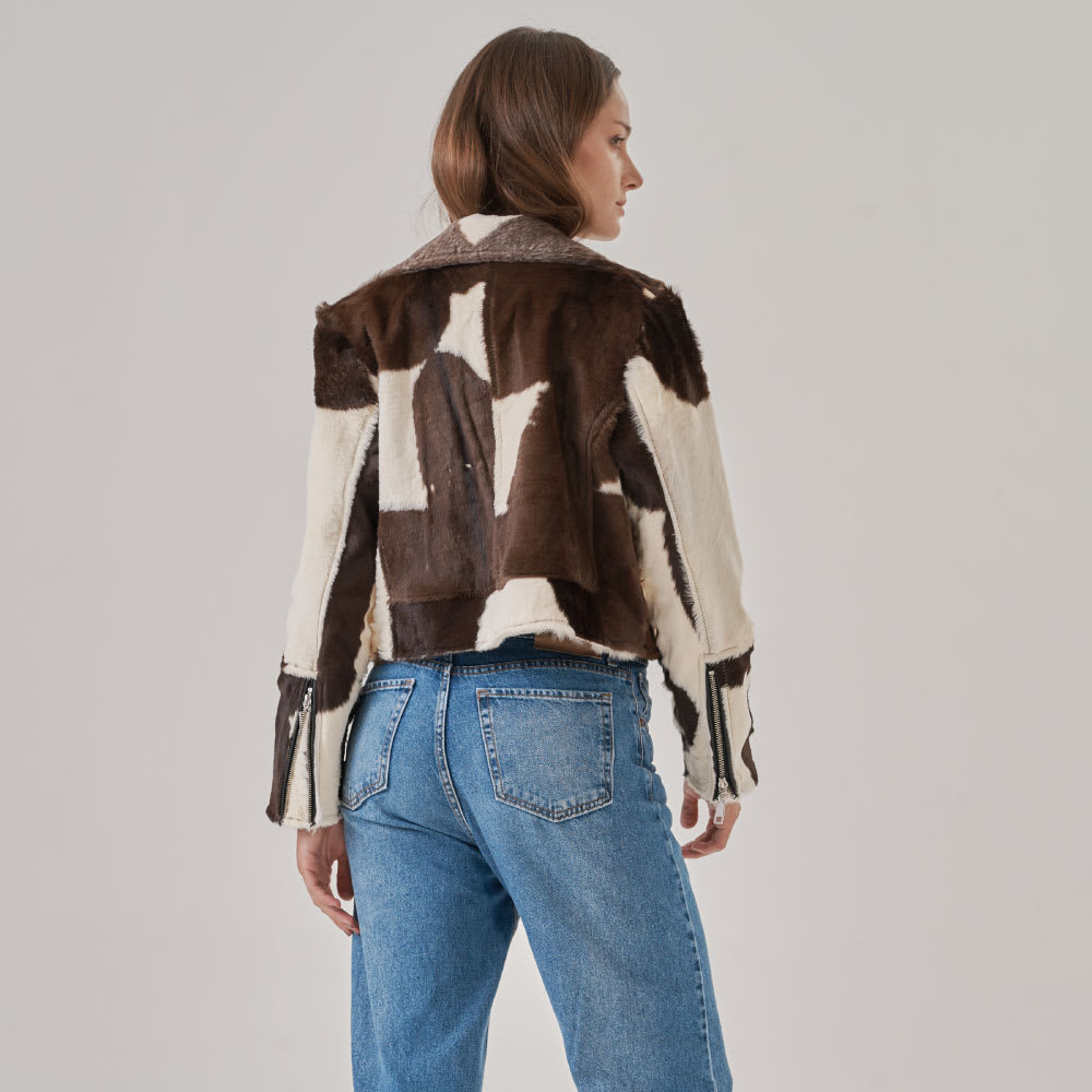 Chaqueta Biker Taylor Café Oscuro y Beige