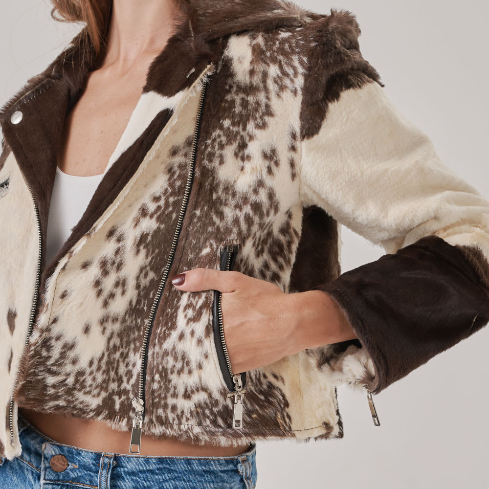 Chaqueta Biker Taylor Café Oscuro y Beige