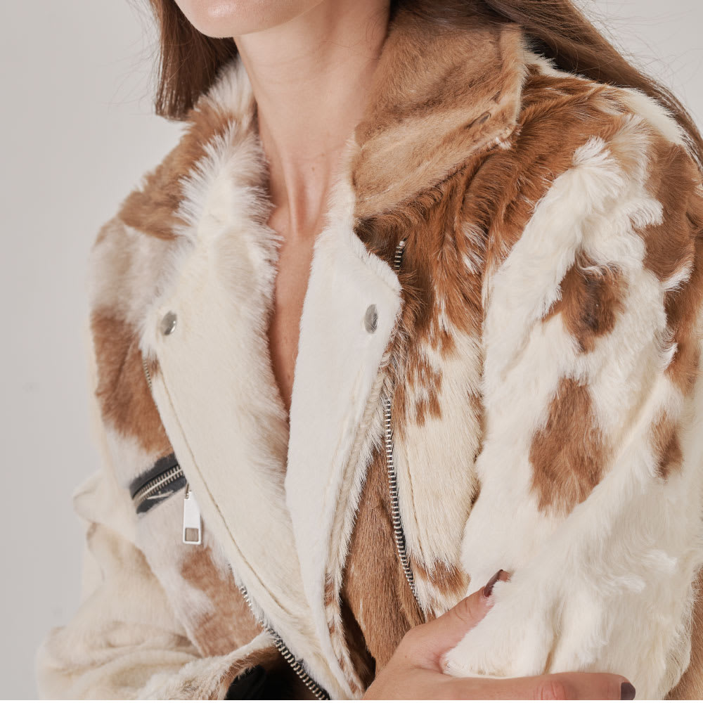 Chaqueta Biker Taylor Café Claro y Beige