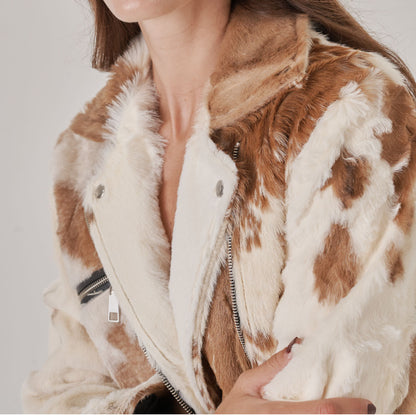 Chaqueta Biker Taylor Café Claro y Beige