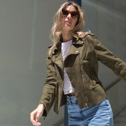 Chaqueta Biker Sharon Verde Gamuza