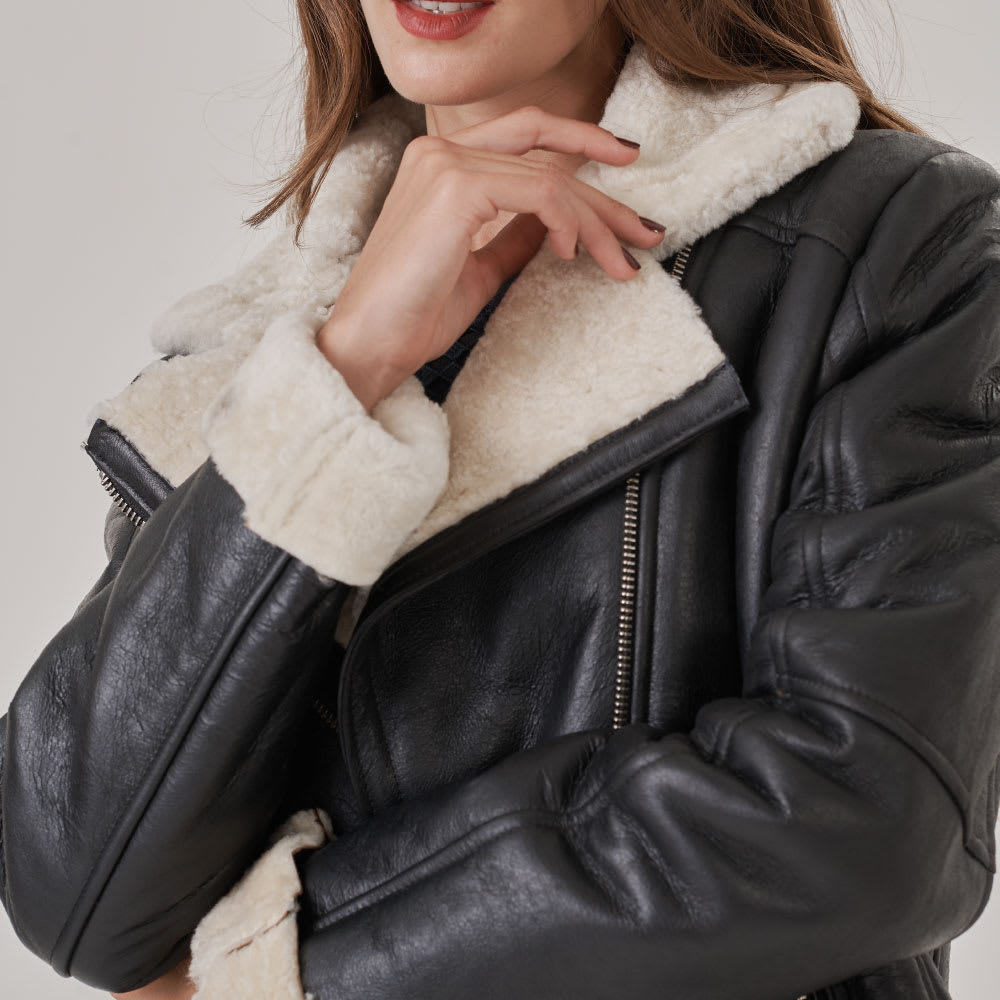 Chaqueta Biker Sienna Negro y Crudo
