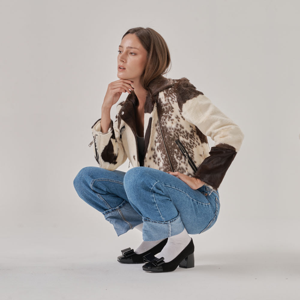 Chaqueta Biker Taylor Café Oscuro y Beige