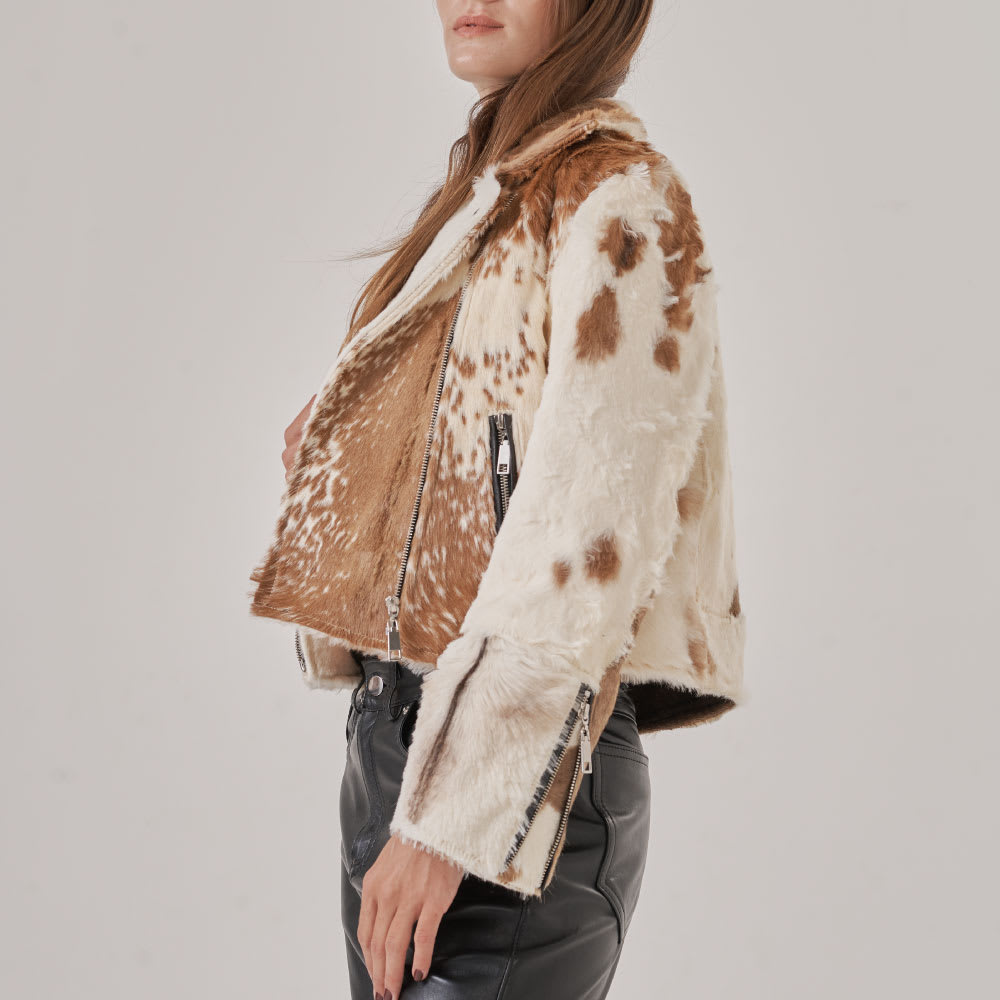 Chaqueta Biker Taylor Café Claro y Beige