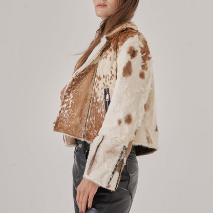 Chaqueta Biker Taylor Café Claro y Beige