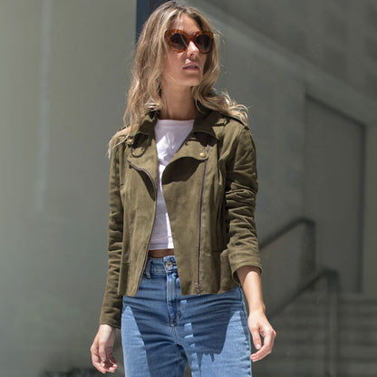 Chaqueta Biker Sharon Verde Gamuza