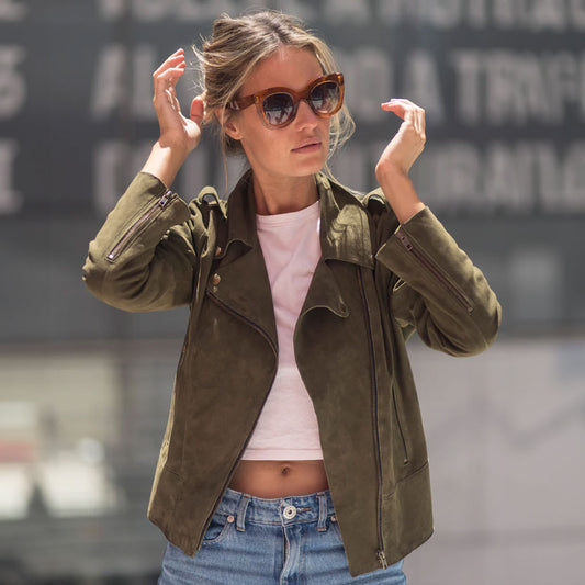Chaqueta Biker Sharon Verde Gamuza