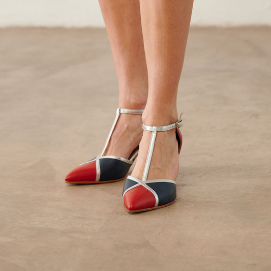 Zapato Red and Blue con tiras plateadas