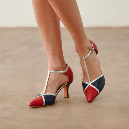Zapato Red and Blue con tiras plateadas