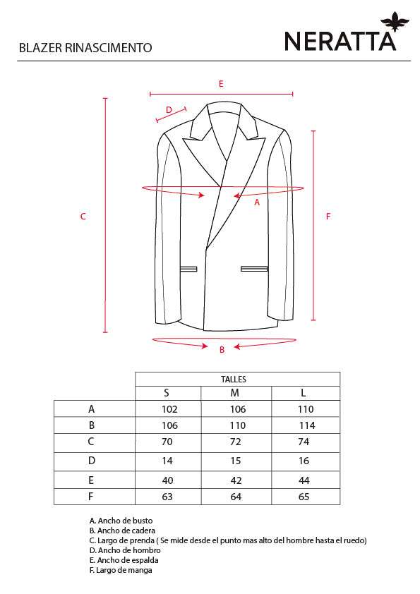 Blazer Rinascimento Stampa Disvelamento NERATTA - Guía de tallas