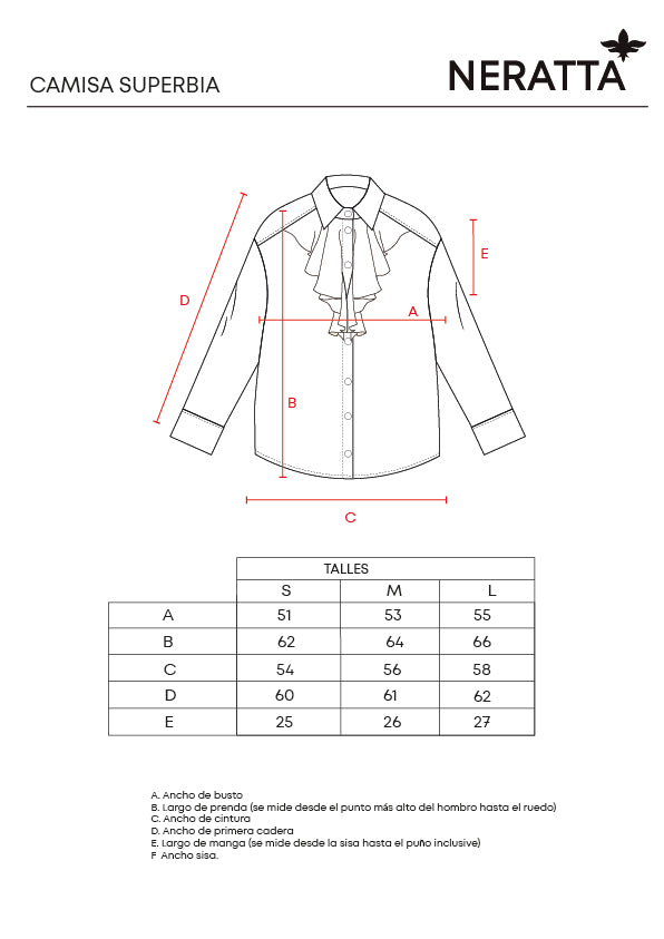 Camisa Superbia Electric Blue - Guía de tallas