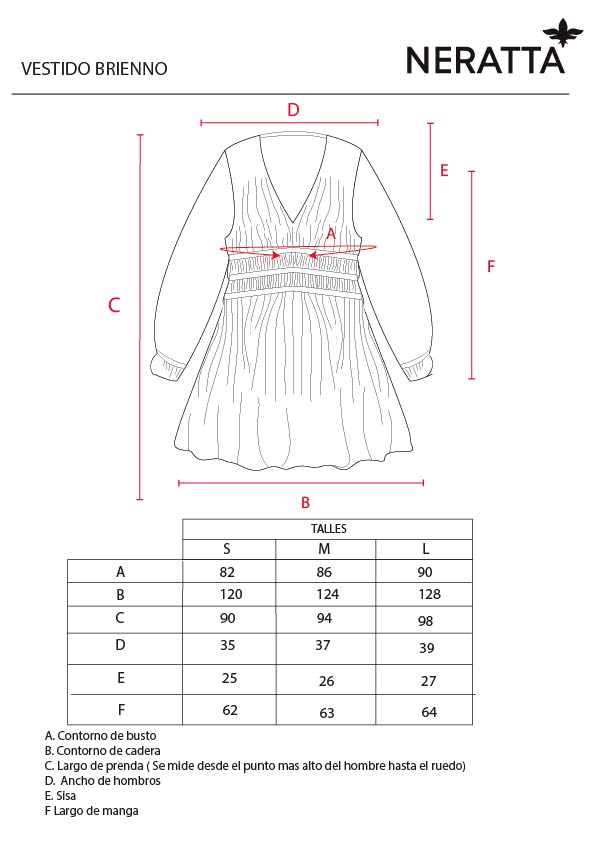 Vestido Brienno Stampa Fiori Mint NERATTA - Guía de tallas