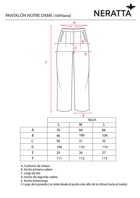 Pantalón Notre Dame Cuadrillé Cinnamon - Guía de tallas